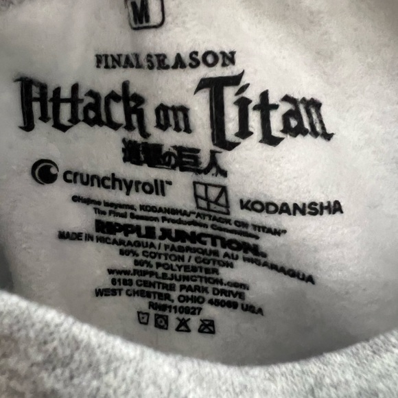 NEW Unisex Ripple Junction Heather Gray Attack on Titan Graphic Fleece Size:M - Picture 5 of 6